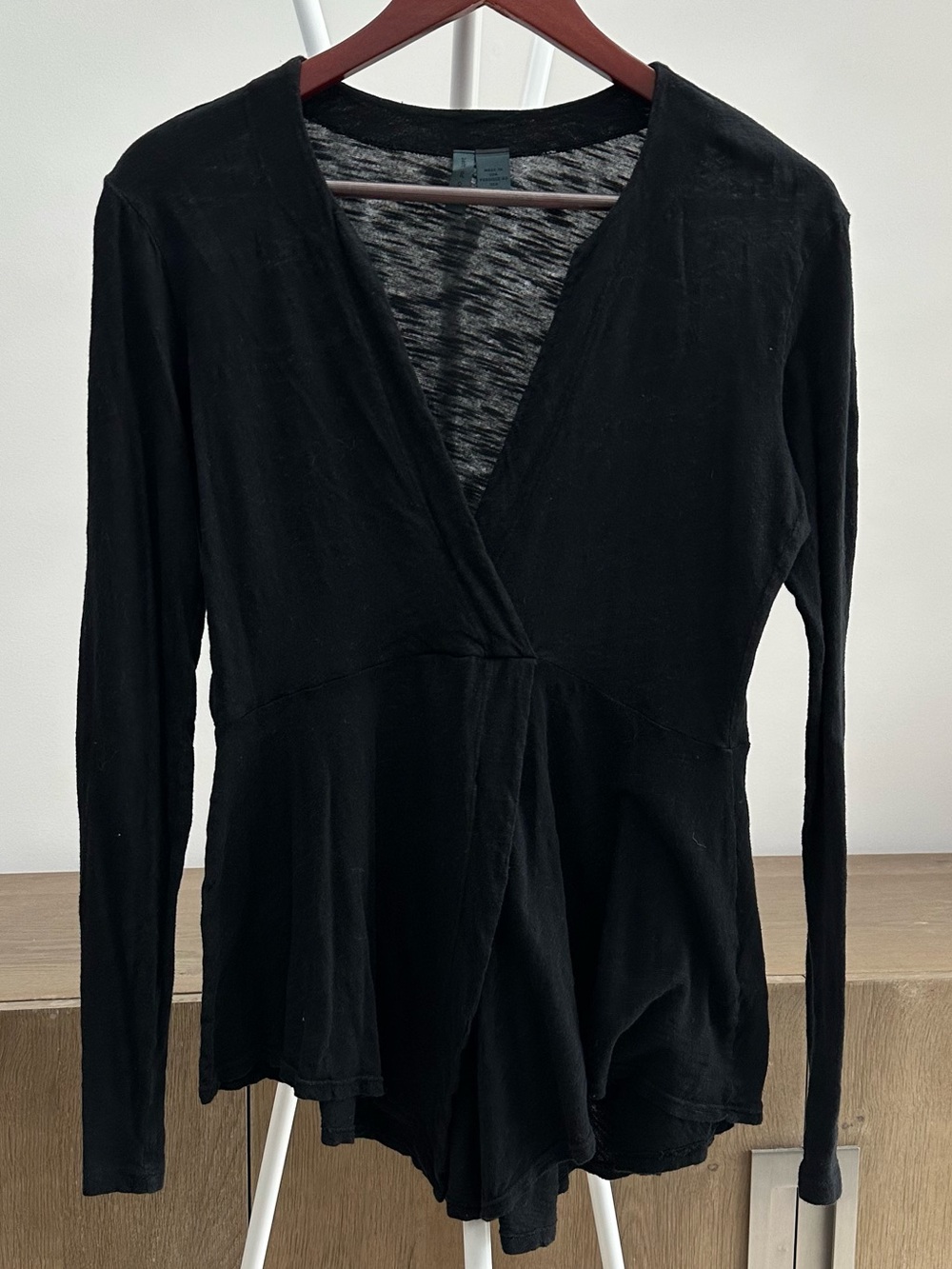Black Long-Sleeve V-Neck Women's Top